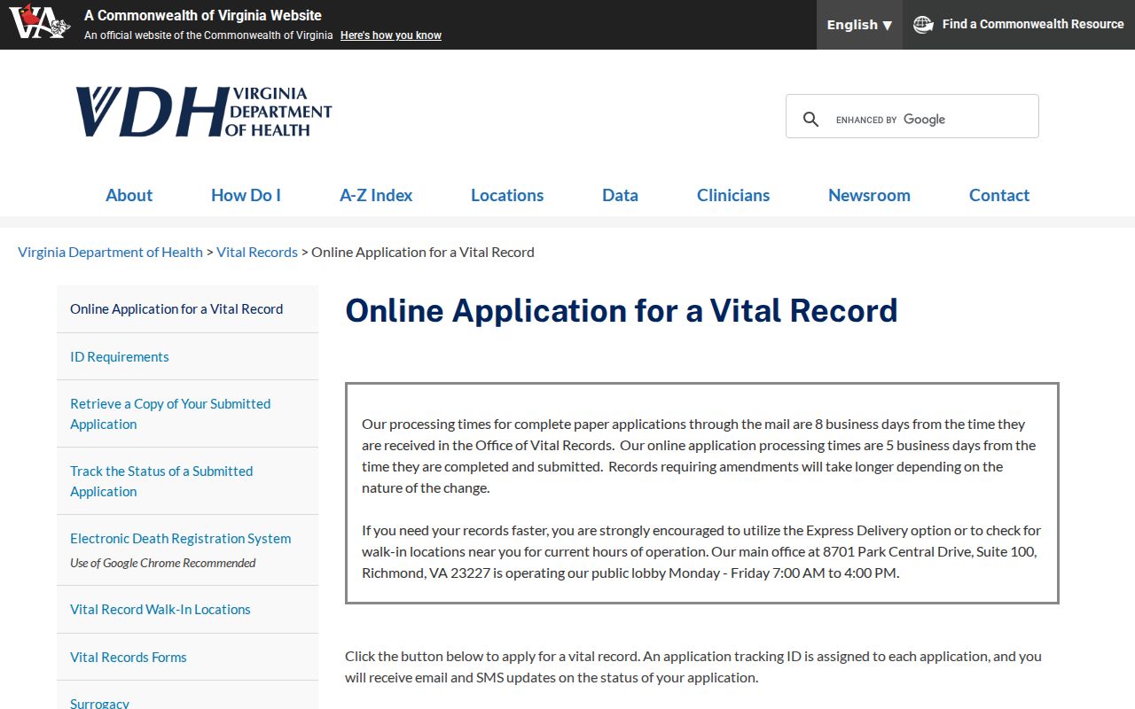 Herndon resident lookup through Virginia vital records application options