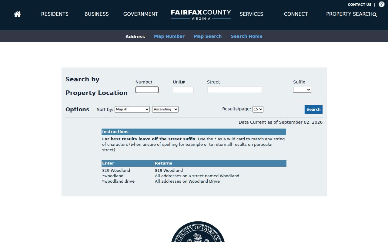 Herndon street directory iCare property location search form
